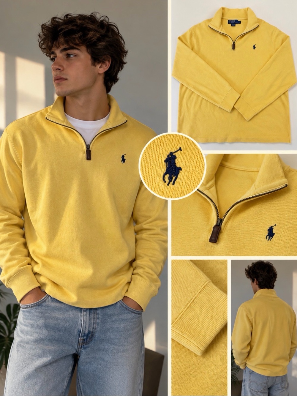 Polo Ralph Lauren Men’s XL Yellow Quarter Zip Pullover Sweater Pony Logo